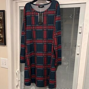 Mirol Elegant Long Sleeve Plaid Dress - Blue and Red